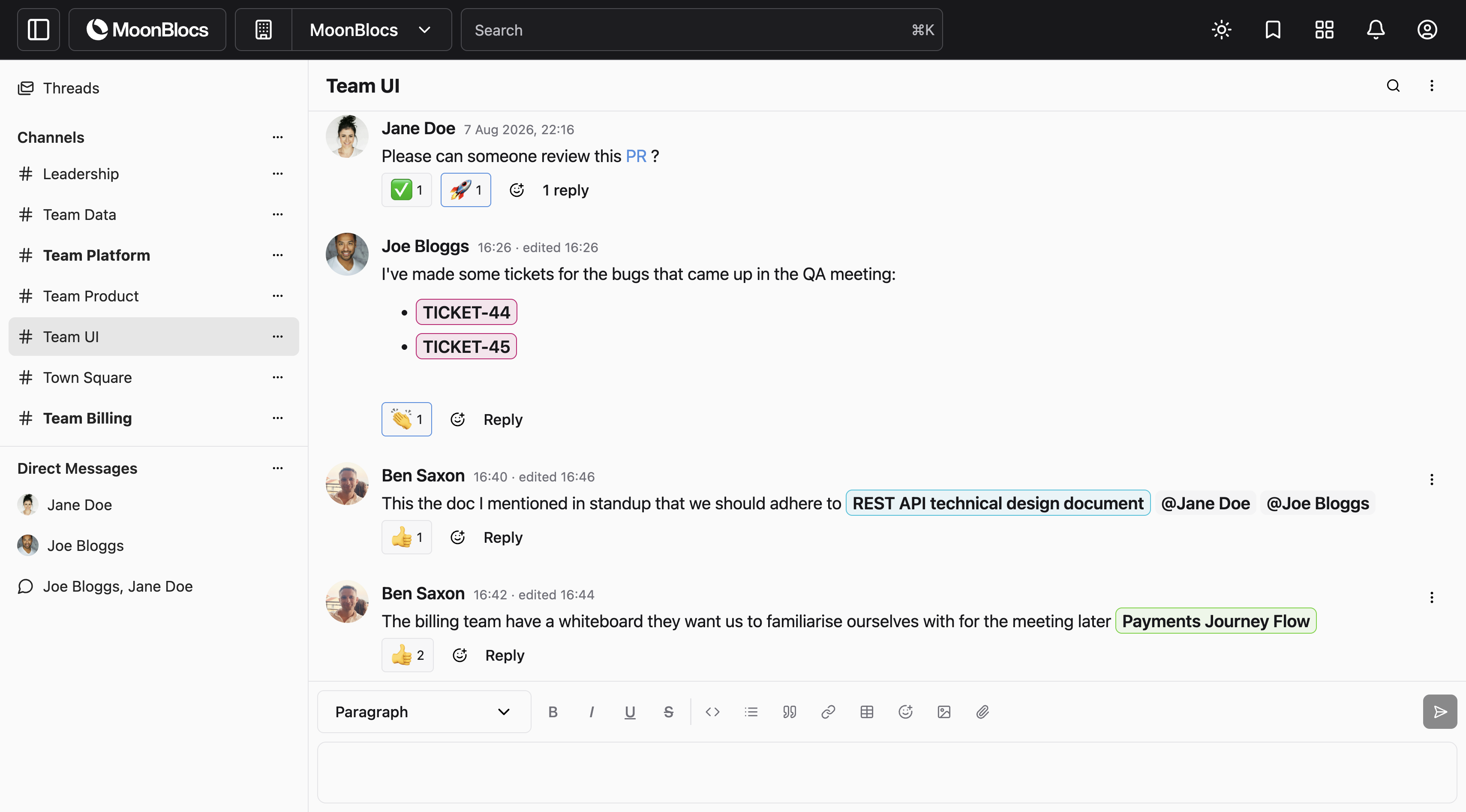 MoonBlocs chat connected to workspace context